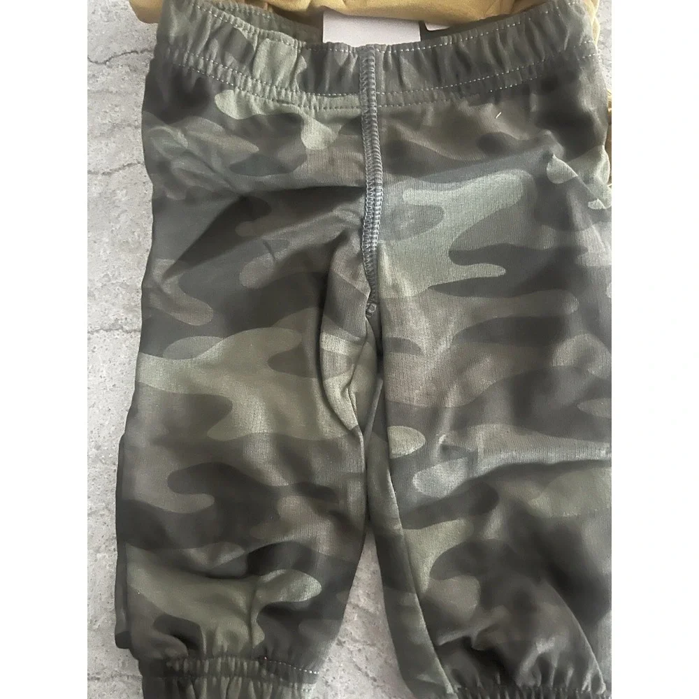 Carters Little Builder 2pc Set Yellow Long Sleeve Tee Camo Jogger Baby Boy 9-12M